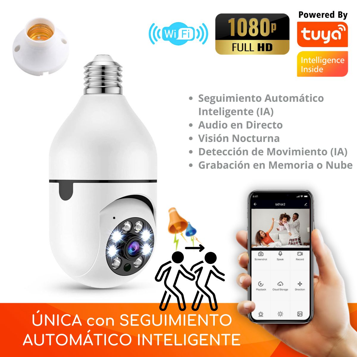 D MOTICA - Cámara Mini Domo Wifi Inteligente Full Hd Móvil Interior-Seguimiento Automático