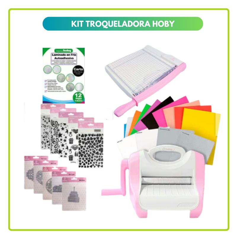 GENERICO - Troqueladora Hoby Rosada Kit full Papeleria S8