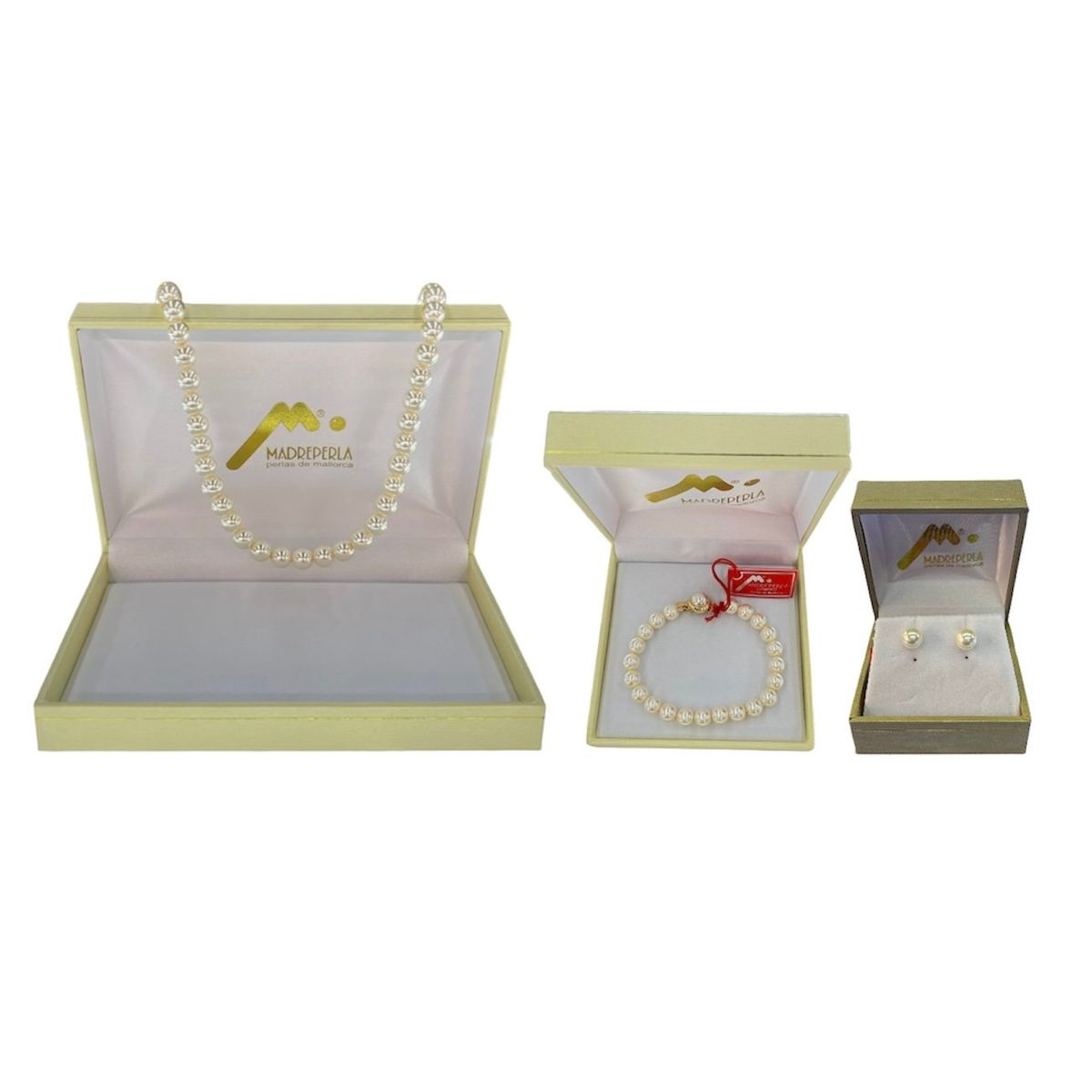 MALLORCA - Set Collar Perlas 70cm 8mm ArosPulsera de Mallorca Enchapado en Oro