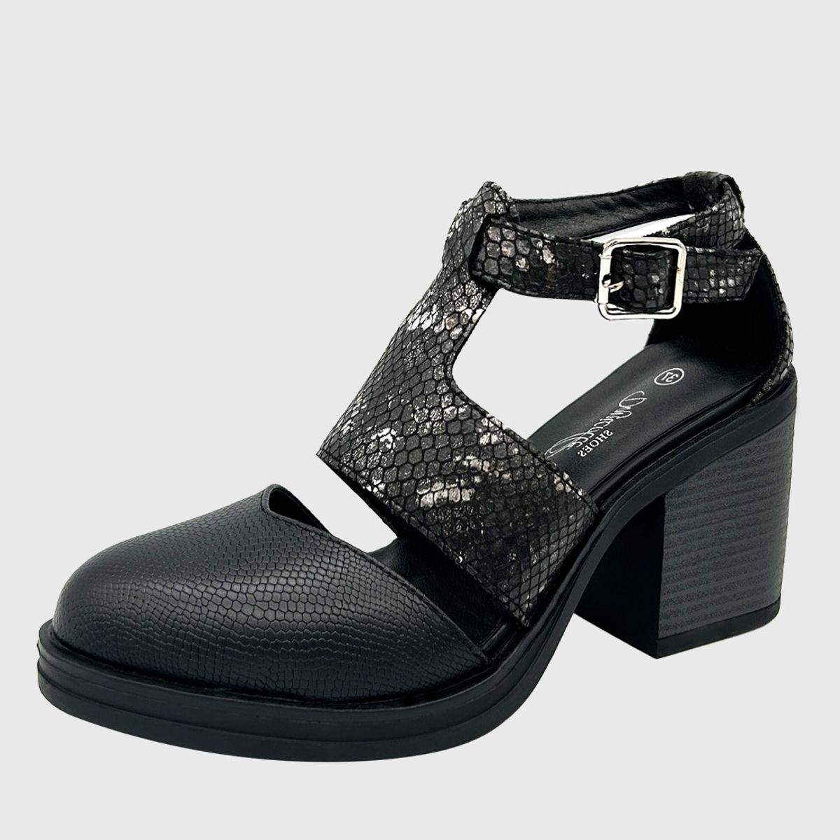 DINASTELLA - Sandalia para mujer con taco y hebilla Negro