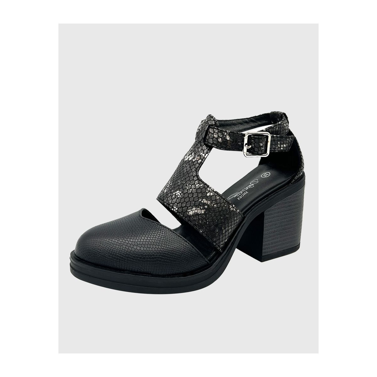 DINASTELLA - Sandalia para mujer con taco y hebilla Negro