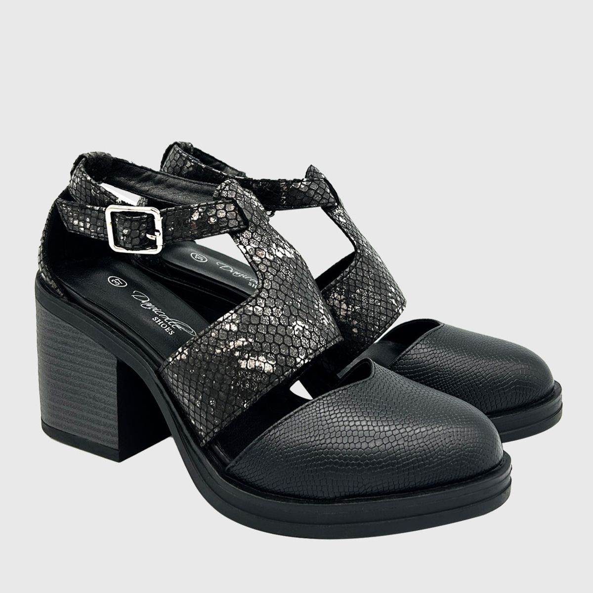 DINASTELLA - Sandalia para mujer con taco y hebilla Negro