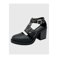Sandalia para mujer con taco y hebilla Negro