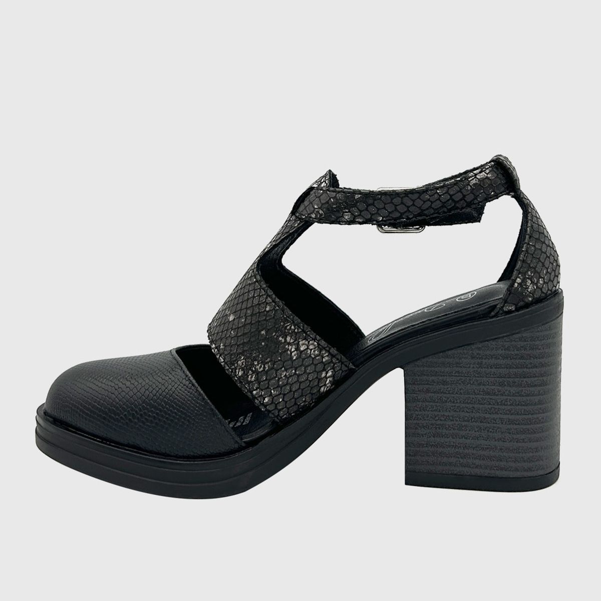 DINASTELLA - Sandalia para mujer con taco y hebilla Negro