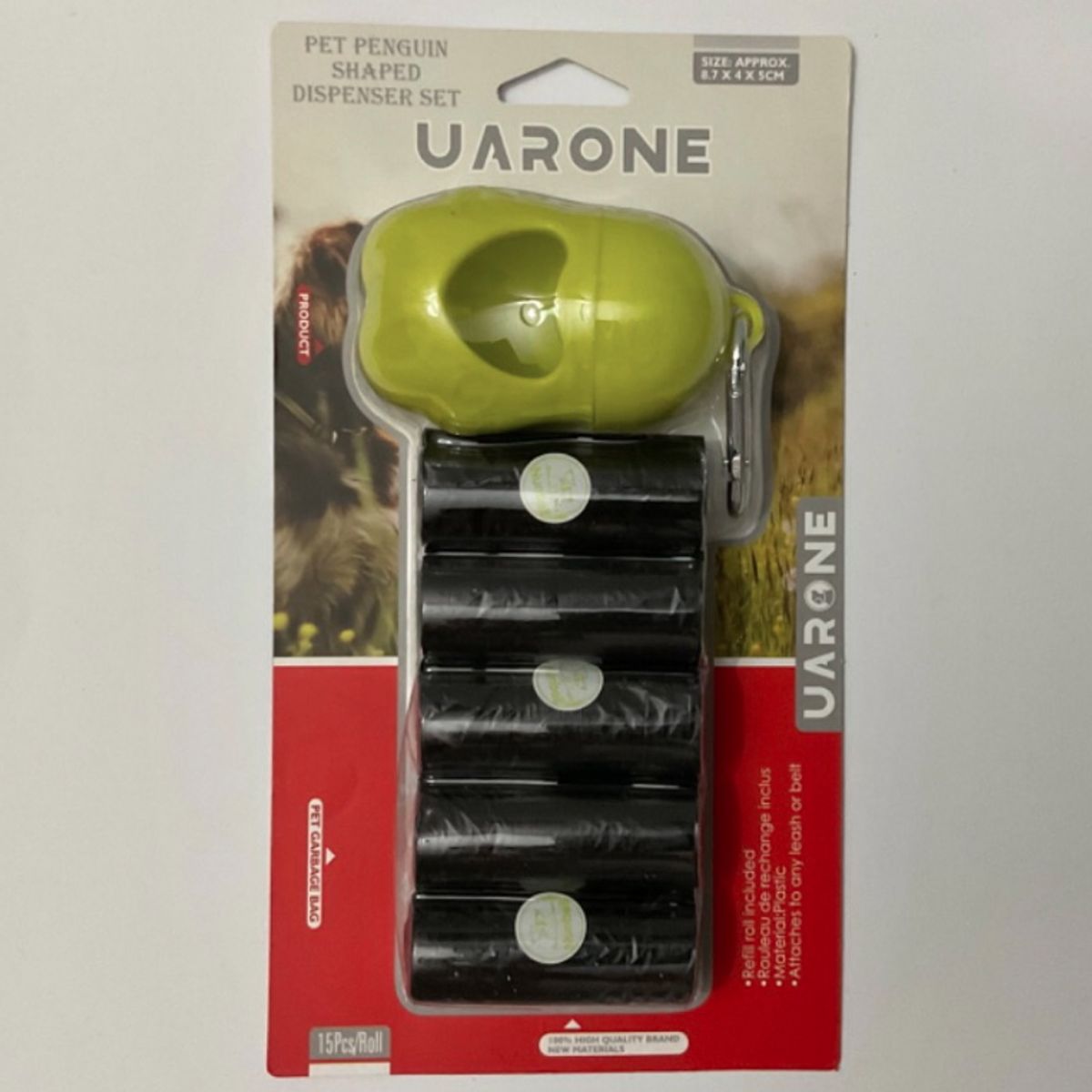 GENERICO - Dispensador con bolsas para excremento de mascotas 5 rollos.