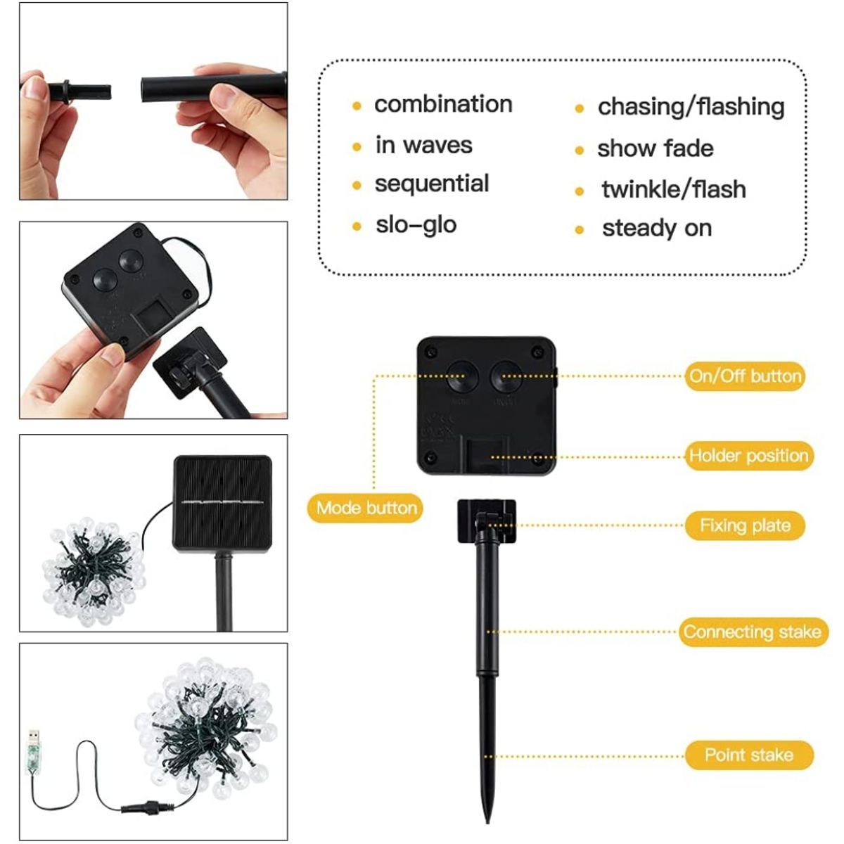GEN - LUCES TIPO BURBUJA SOLAR 50 LEDS 7MT IP65