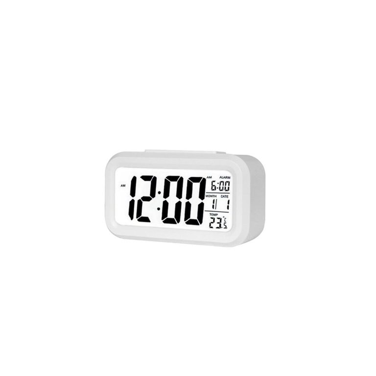 Reloj Despertador Pantalla Lcd Fecha Y Calendario Blanco - SC