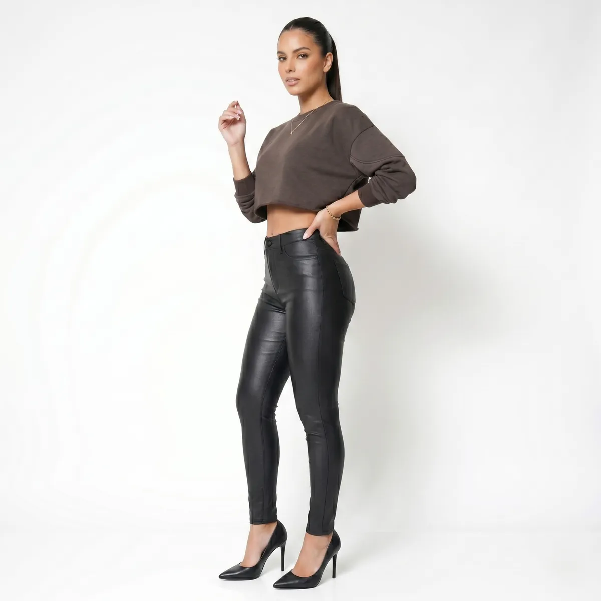 D'JOE - Pantalon Ecocuero Pu Tiro Alto Mujer