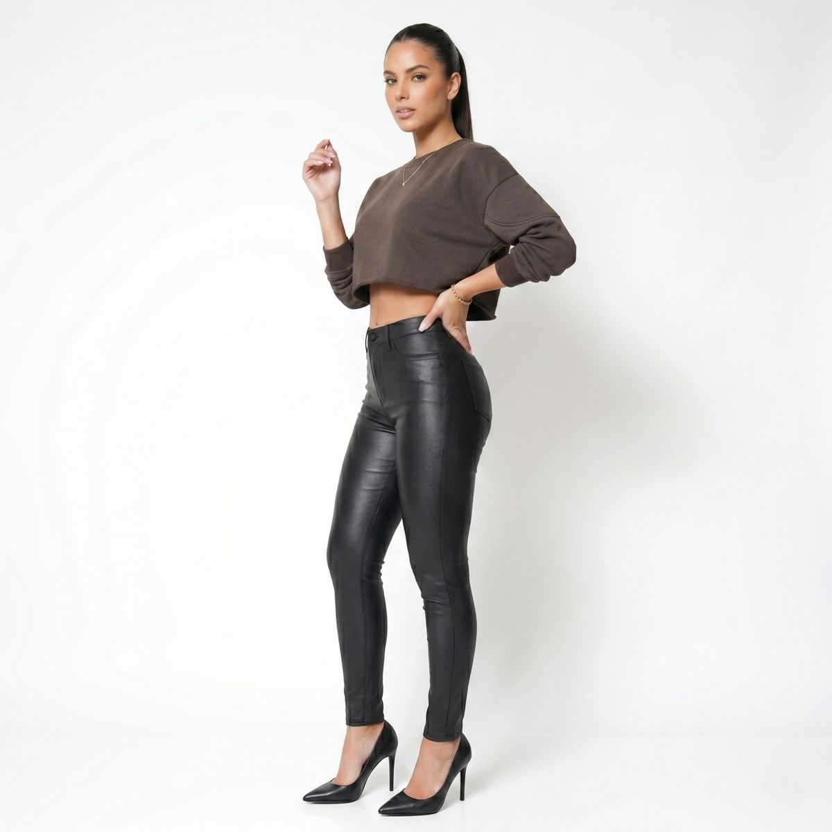 D'JOE - Pantalon Ecocuero Pu Tiro Alto Mujer