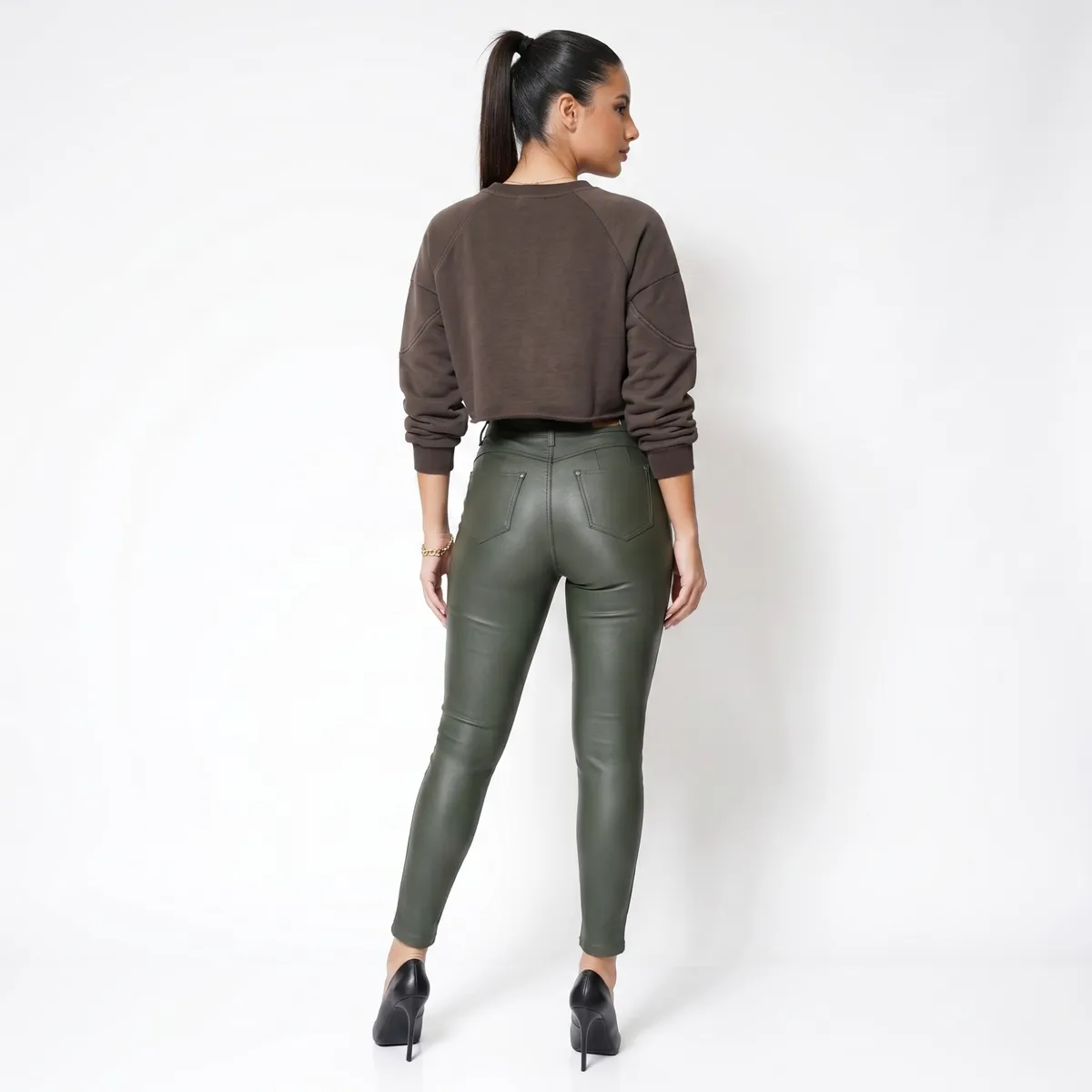 D'JOE - Pantalon Ecocuero Pu Tiro Alto Mujer