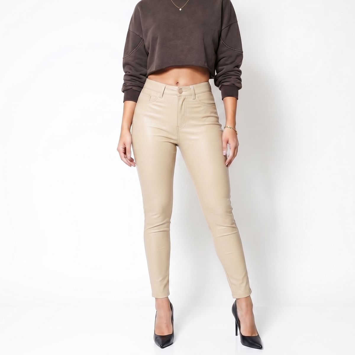 D'JOE - Pantalon Ecocuero Pu Tiro Alto Mujer