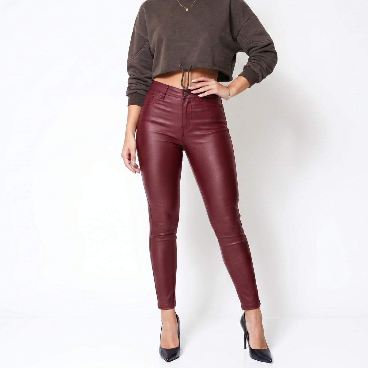D'JOE - Pantalon Ecocuero Pu Tiro Alto Mujer