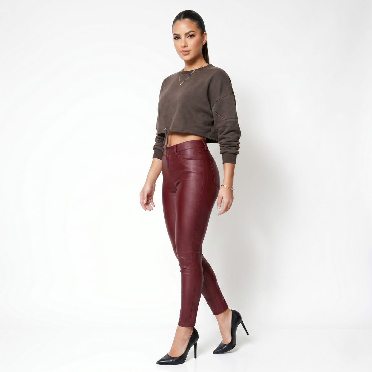 D'JOE - Pantalon Ecocuero Pu Tiro Alto Mujer
