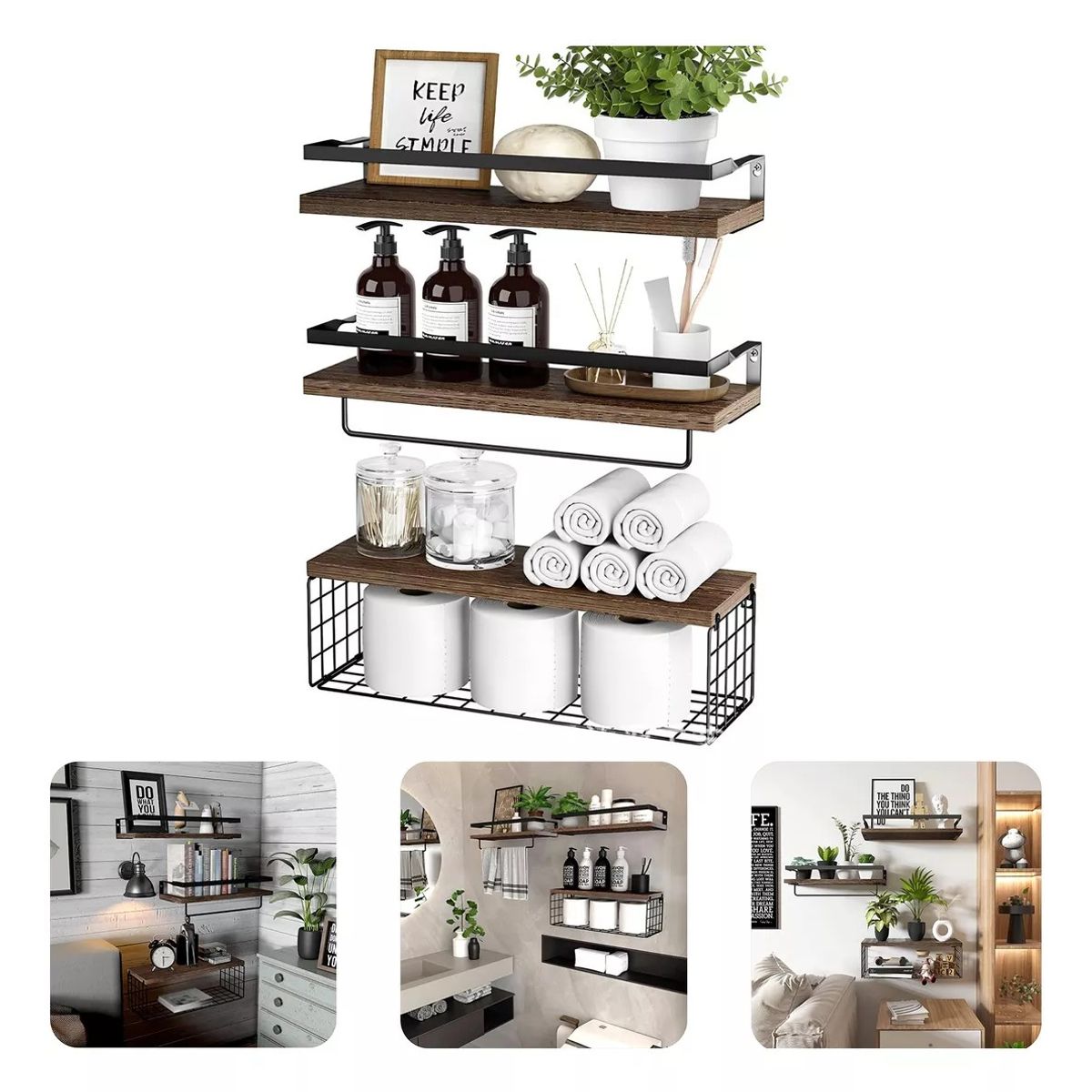 KUANGYE - Repisas Flotantes De Madera Multipropósito X3