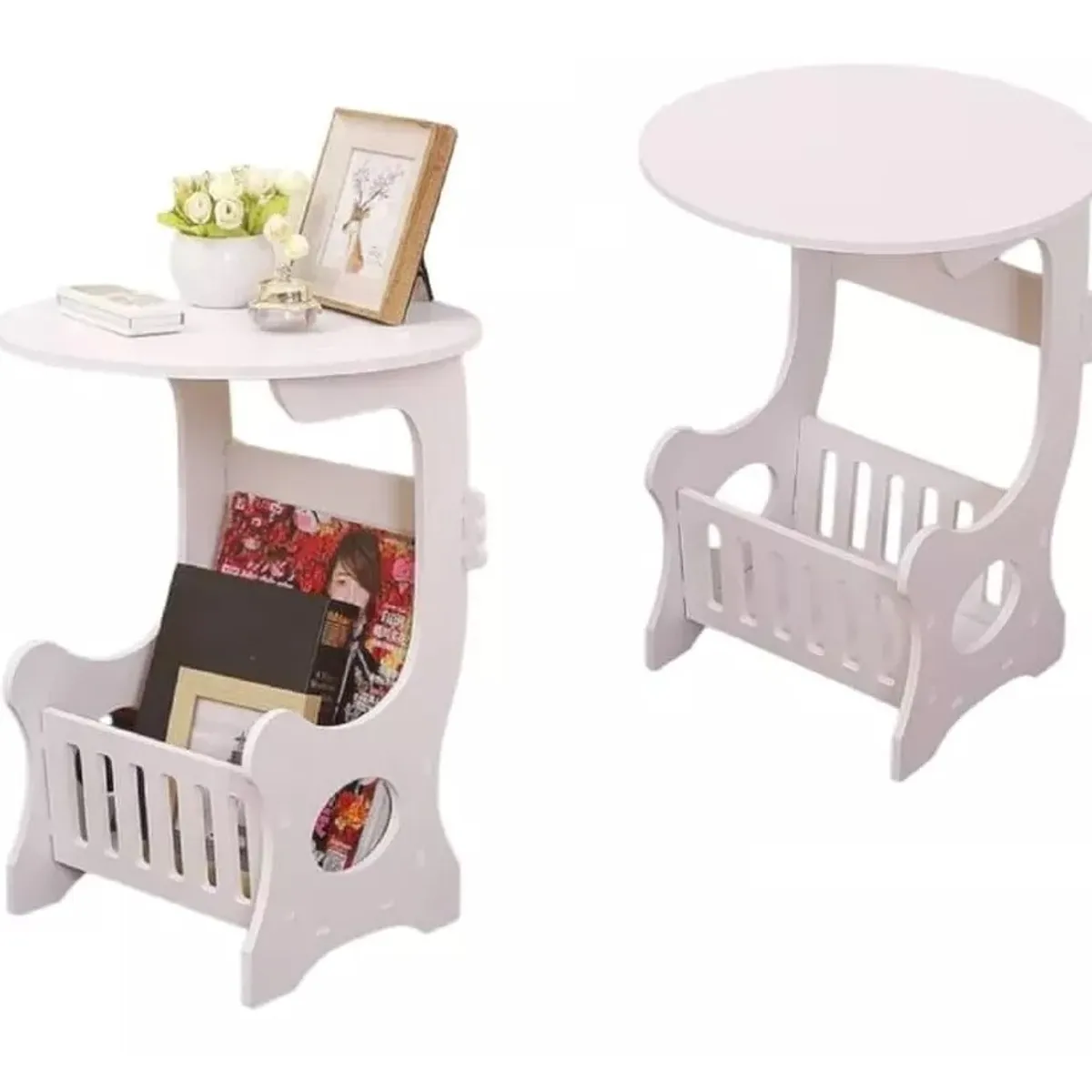 GENERICO - Pack x2 Mesas Auxiliares Revistera Adorno Decoración Revista Multiuso