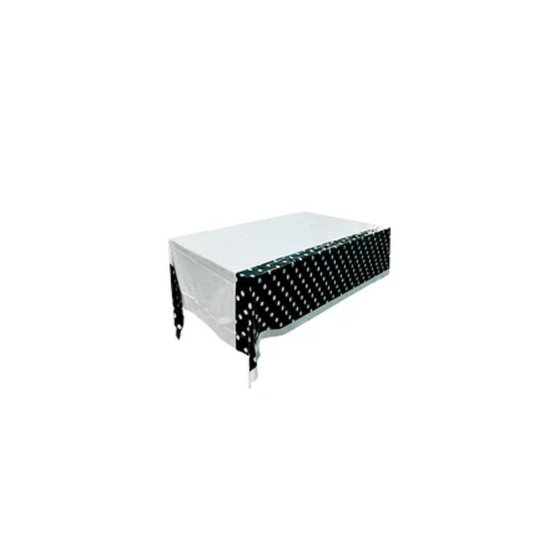GENERICO - Mantel Plastico Blanco y Negro Con Punto Blancos 132x220cm