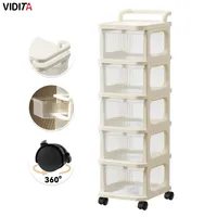 Carrito Organizador Ruedas Tipo Cómoda Con 5 Cajones Beige