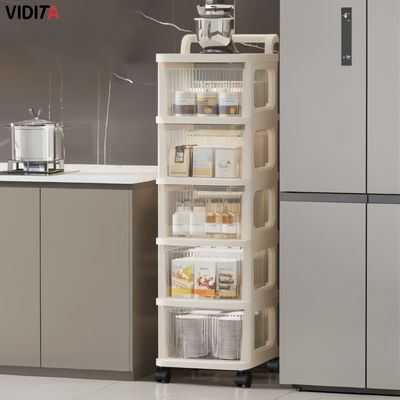 Imagen 2 del producto Carrito Organizador Ruedas Tipo Cómoda Con 5 Cajones Beige