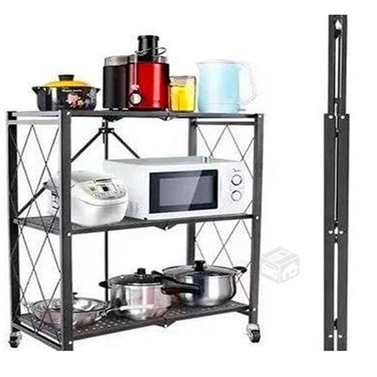 DEWINNER - Estante 3 niveles multiuso plegable con ruedas
