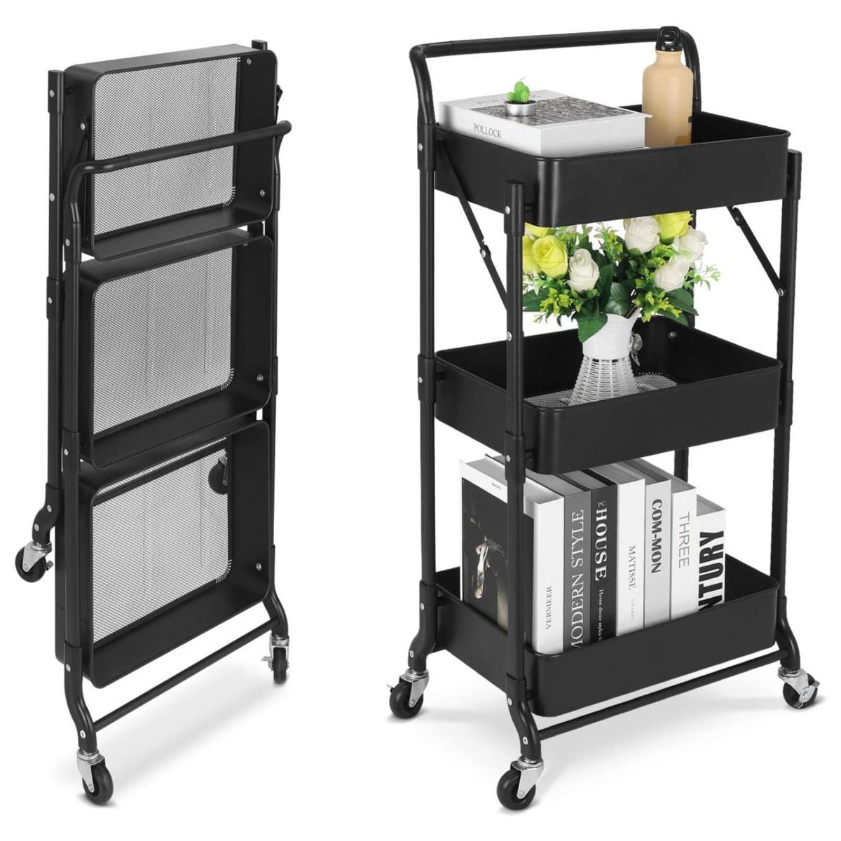 DEWINNER - Estante carrito y mesa plegable multifuncion 3 niveles