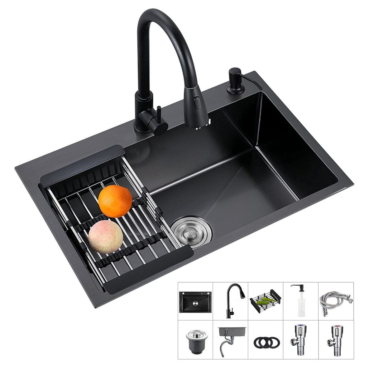 KUANGYE - Lavaplato Empotrado Acero Inoxidable Lavavaso 60x45x21cm Negro