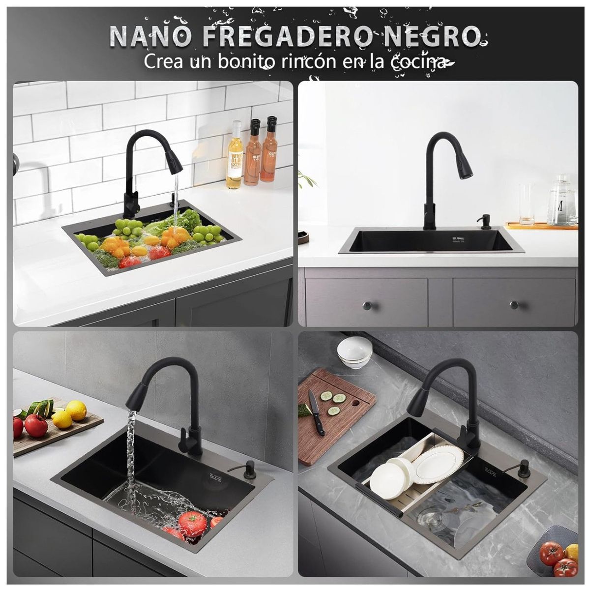 KUANGYE - Lavaplato Empotrado Acero Inoxidable Lavavaso 60x45x21cm Negro