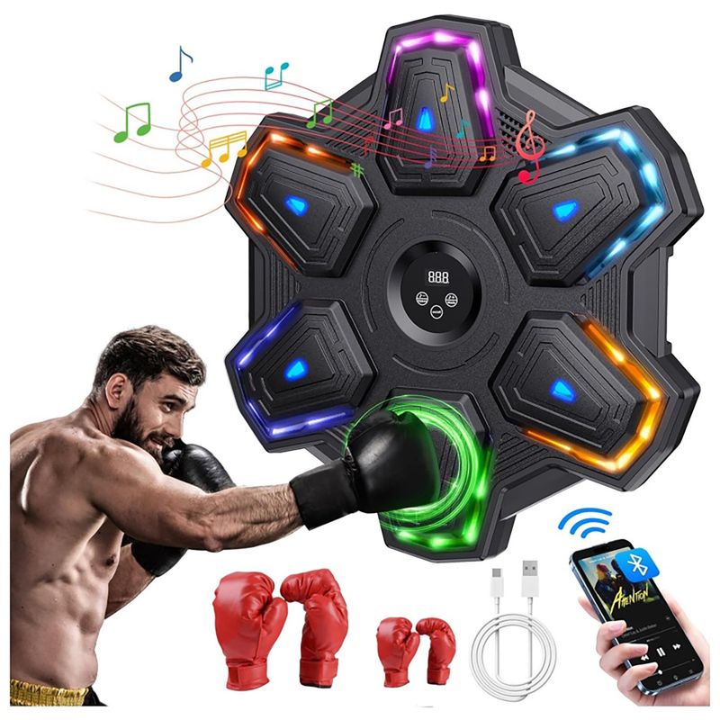 VERCI - Maquina Boxeo Musical Mejorada 2 Pares Guantes Entrenamiento