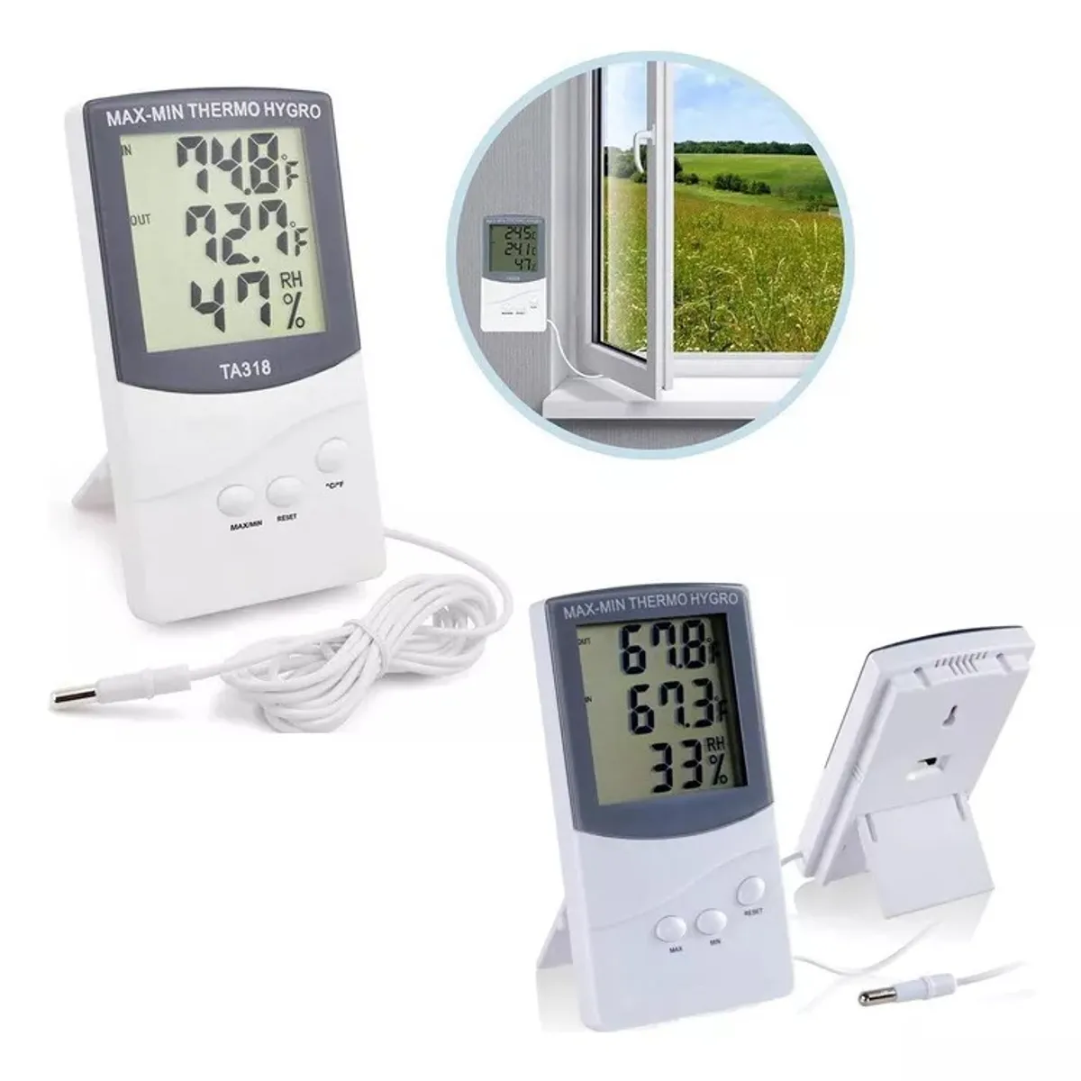 KUANGYE - Termómetro Higrómetro Digital Exterior-interior Sonda