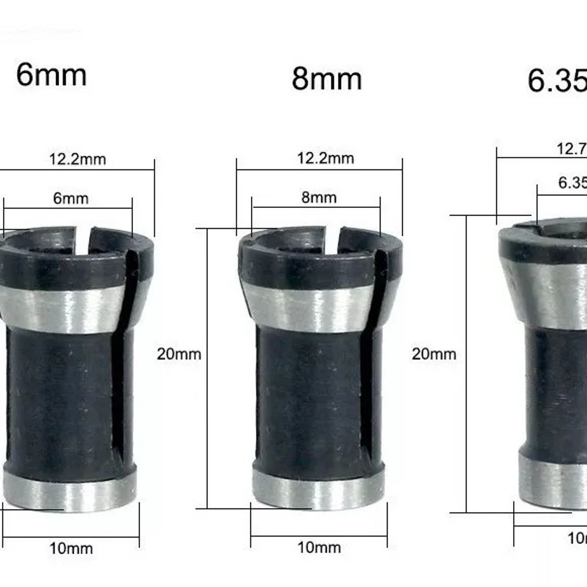 3 Adaptadores Para Fresadora Router Tupi 6mm 6,35 (1/4) 8mm, marca KUANGYE - Foto 2