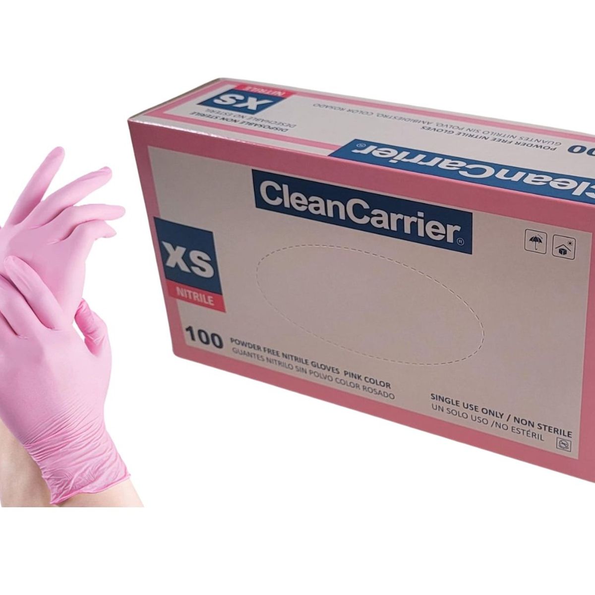 CLEANCARRIER - Guantes Nitrilo Rosado Xs Cleancarrier Sin Polvo 100 Uni