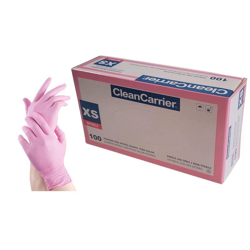 CLEANCARRIER - Guantes Nitrilo Rosado Xs Cleancarrier Sin Polvo 100 Uni