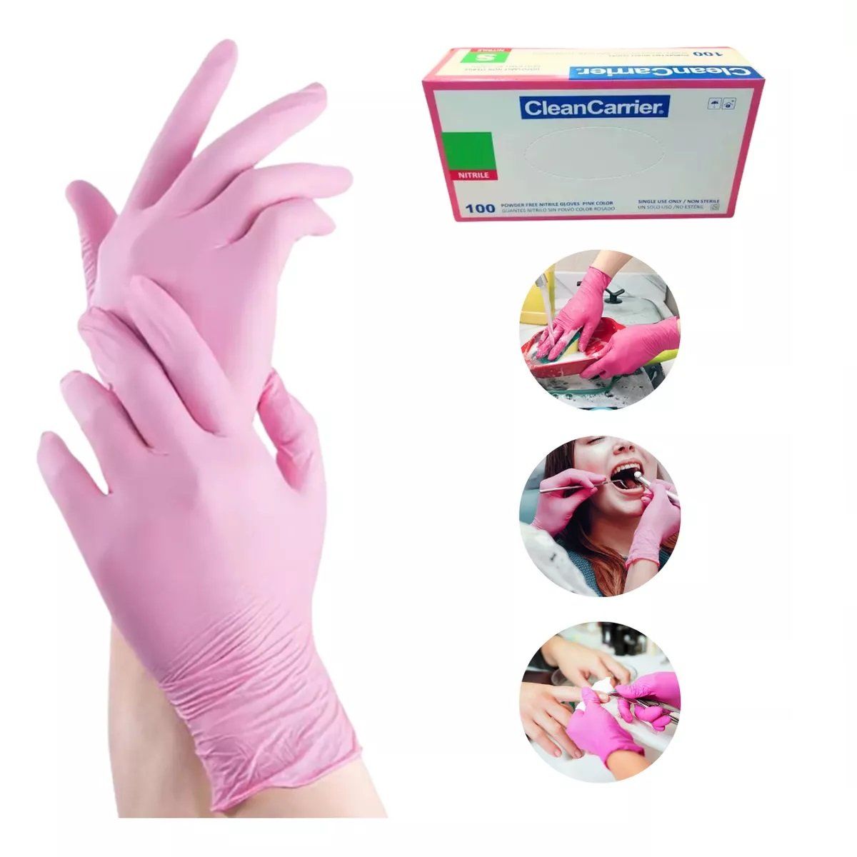 CLEANCARRIER - Guantes Nitrilo Rosado Xs Cleancarrier Sin Polvo 100 Uni