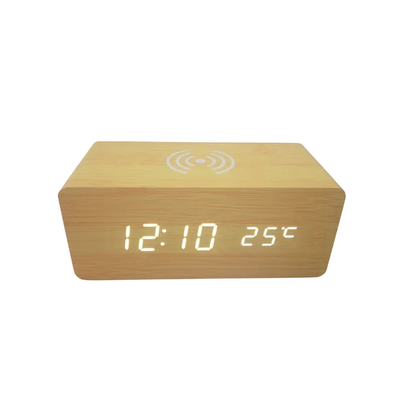 GENERICO - Reloj Despertador de Madera Con Carga para Teléfono