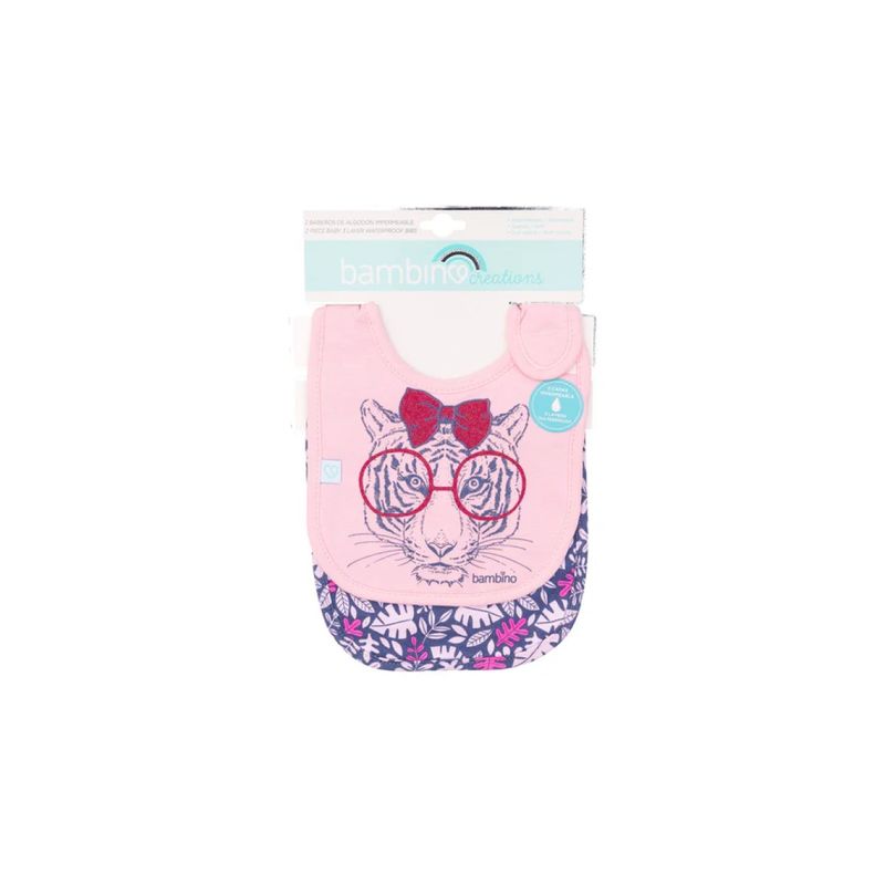 BAMBINO - Set 2 Baberos De Algodón Impermeables Rosa Tigre