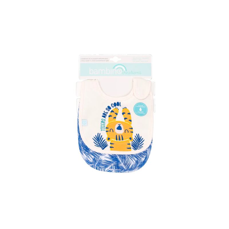 BAMBINO - Set 2 Baberos De Algodón Impermeables Azul Tigre