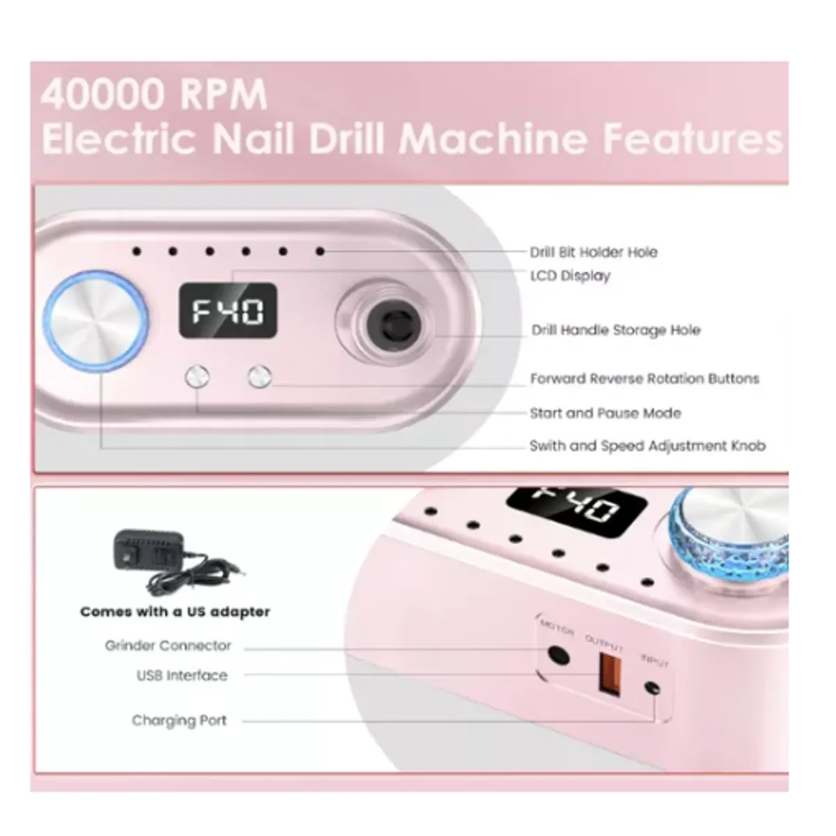 GENERICO - Torno Maquina Uñas Profesional 40000rpm Manicure Pedicure