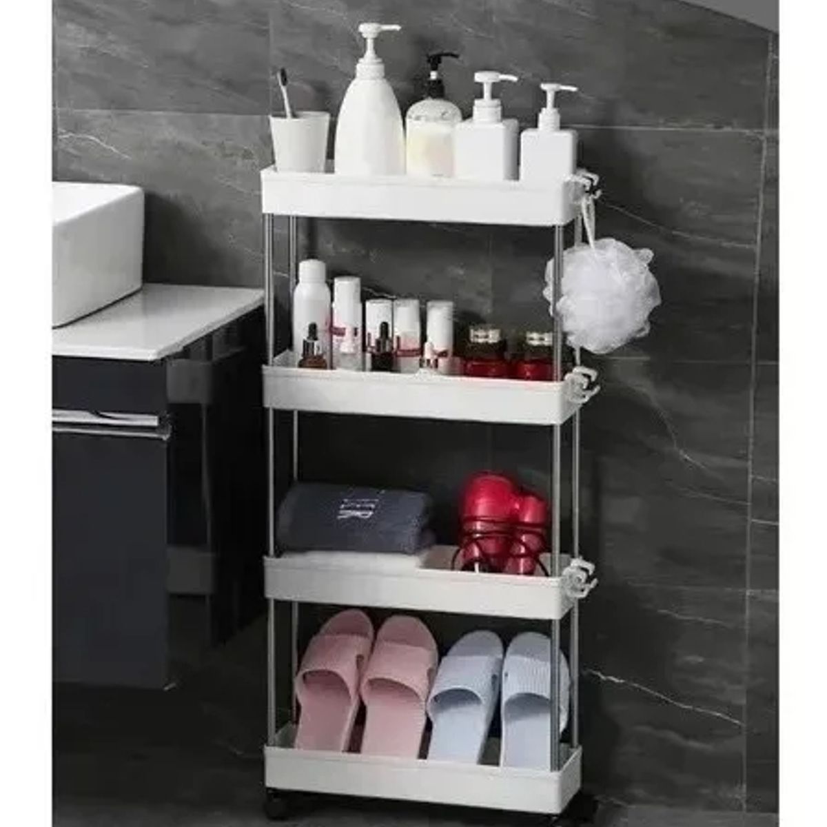 IRM - Estante Organizador Multiuso 4 Niveles Con Ruedas Giro 360 Carrito Auxiliar Para Cocina Baño