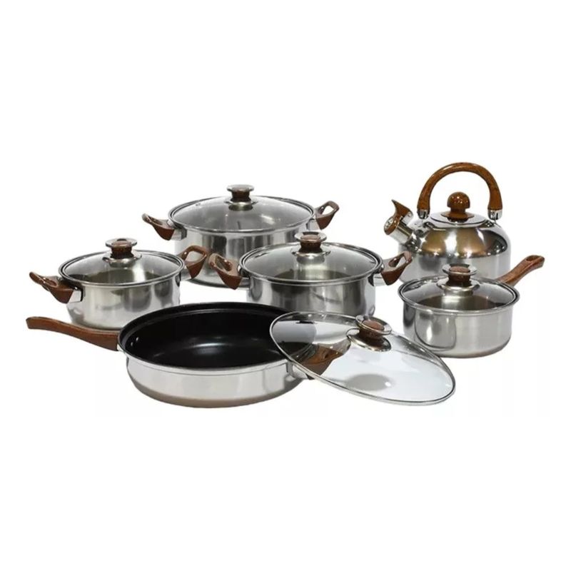 GENERICO - Juego De Ollas Batería De Cocina De Acero Inoxidable 12 Pcs