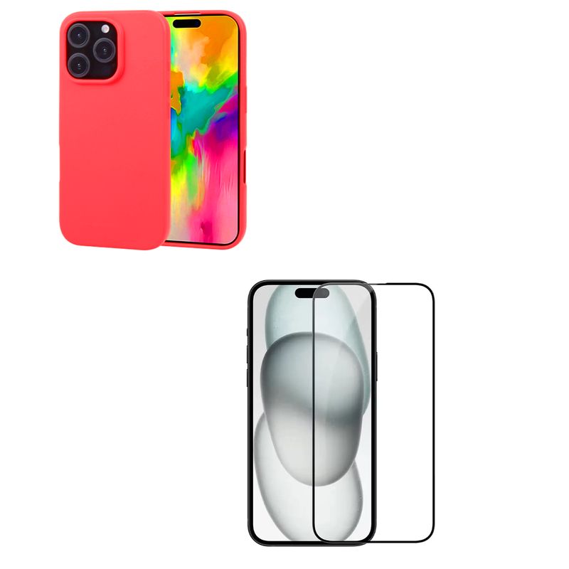 JOIGO - Carcasa Lamina Vidrio Para iPhone 16 Pro Roja.