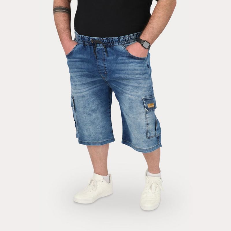 GANGSTER - Bermuda Denin Cargo Raw Azul   Gangster