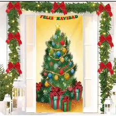 GENERICO - FUNDA NAVIDEÑAS PARA PUERTAS 200CM X 90CM DISEÑO ARBOL DE NAVIDAD WYN