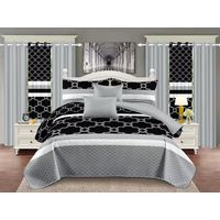 CUBRECAMA DE VERANO CON JUEGO DE SABANA Y CORTINAS 2 PLAZAS GRIS CLARO