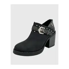 DINASTELLA - Botin para mujer con taco y hebilla campera Negro Danicolle