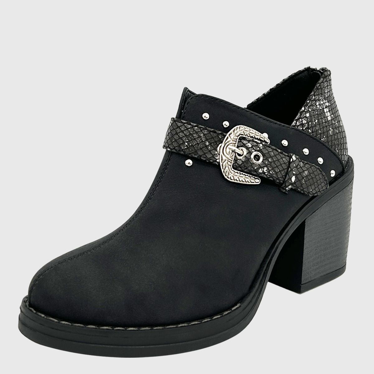 DINASTELLA - Botin para mujer con taco y hebilla campera Negro Danicolle