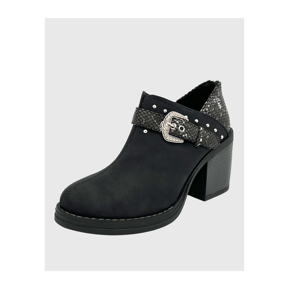 DINASTELLA - Botin para mujer con taco y hebilla campera Negro Danicolle