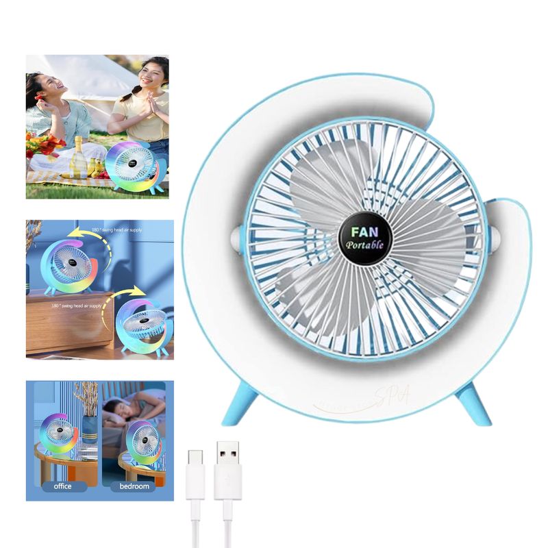 GENERICO - Ventilador De Mesa Portátil Usb Recargable Verano Celeste
