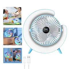GENERICO - Ventilador De Mesa Portátil Usb Recargable Verano Celeste