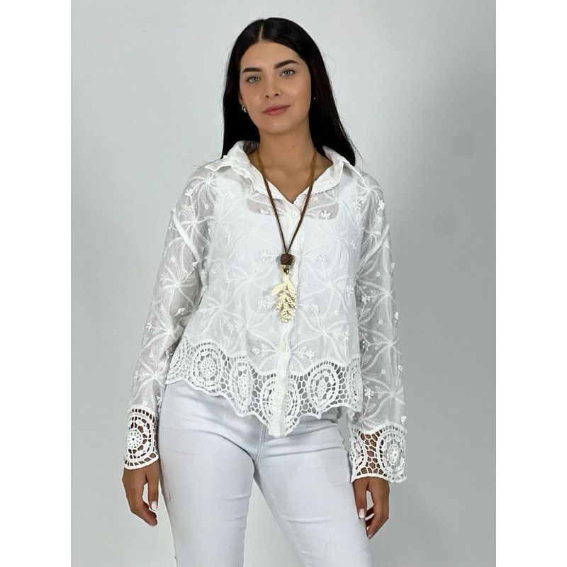 ENIGMATICA BOUTIQUE - Blusa de Hilo Bordada - Beige