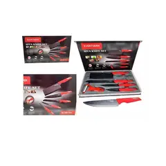 ANGELES DEL HOGAR - Set de Cuchillos en Acero Inoxidable Negro con Rojo