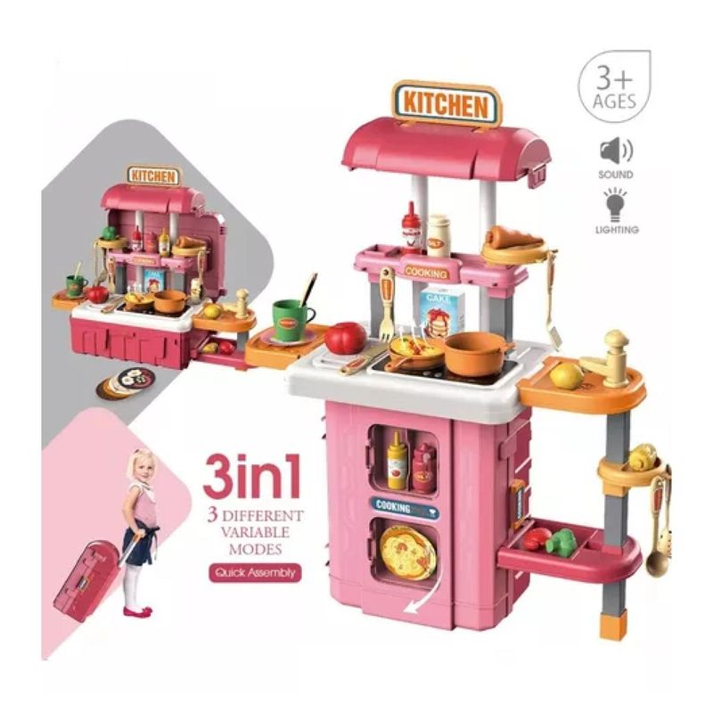 GENERICO - Juguete Cocina Movil 3 En 1 Con 49 Accesorios